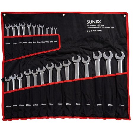 SUNEX 25 Pc. Metric Full Polish V-Groove Combo Wrench Set 9917MPRA